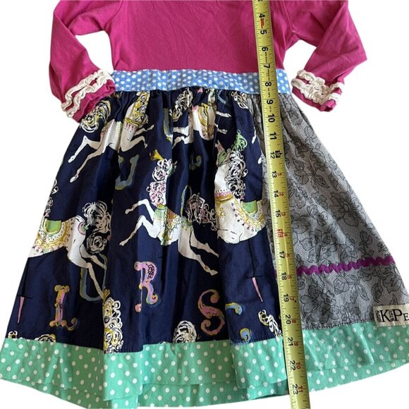 KPea Belted Pony Dress Girls Multicolor Long Sleeve Pullover Size 5T - Picture 6 of 10